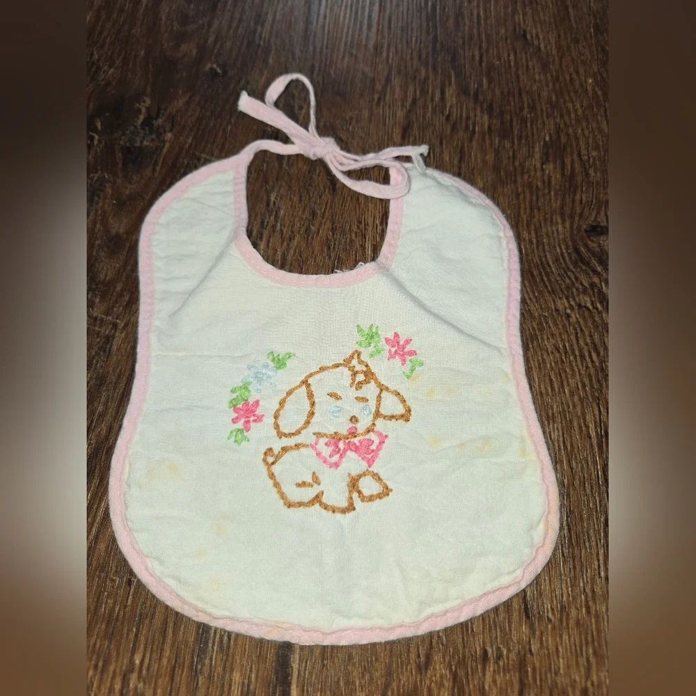 Vintage Floral Embroidered Baby Bib Set Of 2.